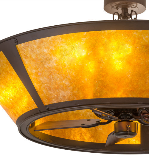 Meyda Lighting Sutter 48" 8-Light Cafe Noir Chandelier With Amber Mica Shade Glass and Wood Fan