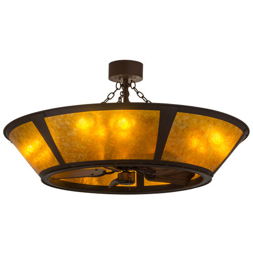 Meyda Lighting Sutter 48" 8-Light Cafe Noir Chandelier With Amber Mica Shade Glass and Wood Fan