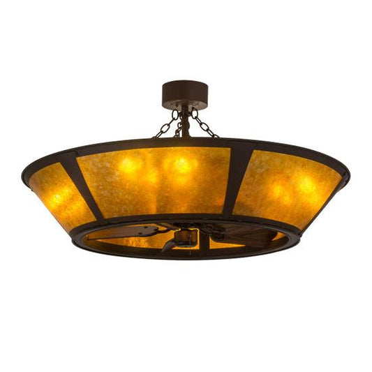 Meyda Lighting Sutter 48" 8-Light Cafe Noir Chandelier With Amber Mica Shade Glass and Wood Fan
