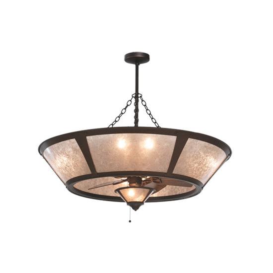 Meyda Lighting Sutter 49" 10-Light Cafe Noir Chandelier With Silver Mica Shade Glass and 29" Wood Fan
