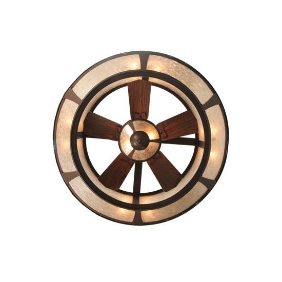 Meyda Lighting Sutter 49" 10-Light Cafe Noir Chandelier With Silver Mica Shade Glass and 29" Wood Fan