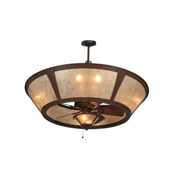 Meyda Lighting Sutter 49" 10-Light Cafe Noir Chandelier With Silver Mica Shade Glass and 29" Wood Fan