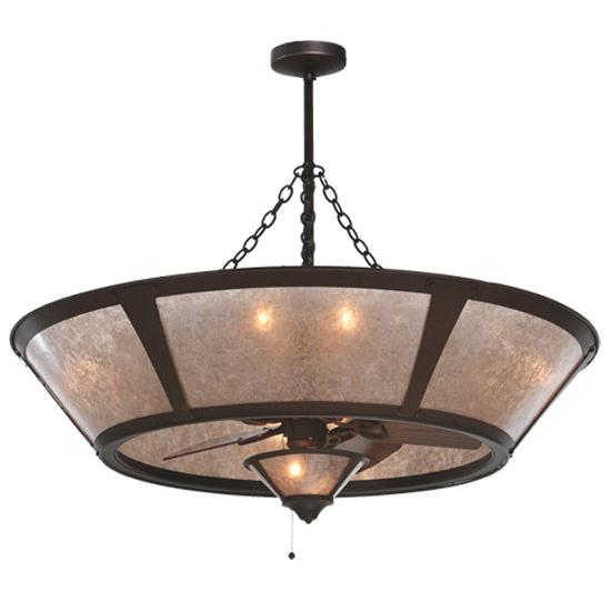Meyda Lighting Sutter 49" 10-Light Cafe Noir Chandelier With Silver Mica Shade Glass and 29" Wood Fan