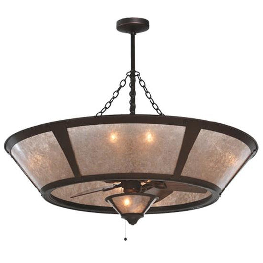 Meyda Lighting Sutter 49" 10-Light Cafe Noir Chandelier With Silver Mica Shade Glass and 29" Wood Fan