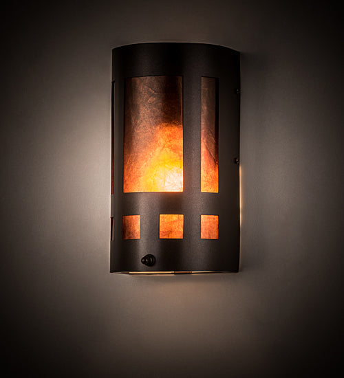 Meyda Lighting Sutter 5" Mahogany Bronze Wall Sconce With Amber Mica Shade Glass
