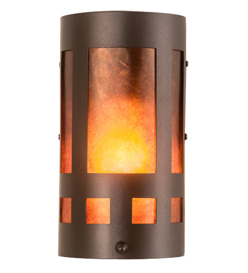 Meyda Lighting Sutter 5" Mahogany Bronze Wall Sconce With Amber Mica Shade Glass