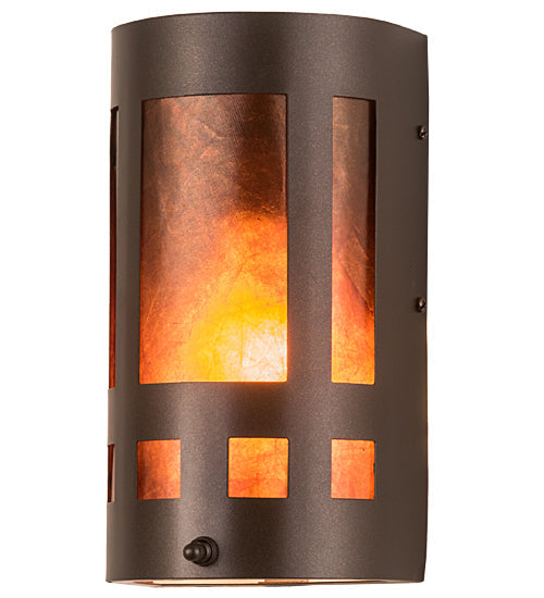 Meyda Lighting Sutter 5" Mahogany Bronze Wall Sconce With Amber Mica Shade Glass