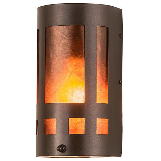 Meyda Lighting Sutter 5" Mahogany Bronze Wall Sconce With Amber Mica Shade Glass