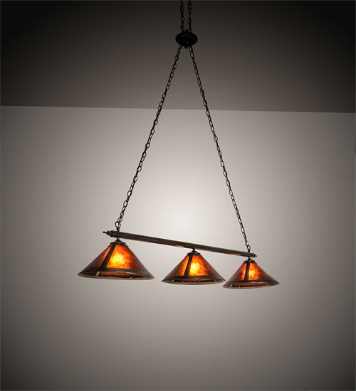 Meyda Lighting Sutter 60" 3-Light Timeless Bronze Island Pendant Light With Amber Mica Shade Glass