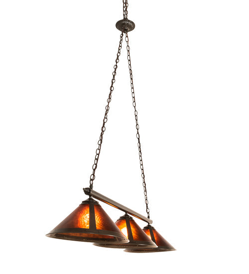 Meyda Lighting Sutter 60" 3-Light Timeless Bronze Island Pendant Light With Amber Mica Shade Glass
