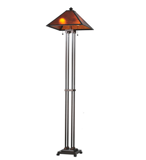 Meyda Lighting Sutter 63" 2-Light Mahogany Bronze Floor Lamp With Amber Mica Shade Glass