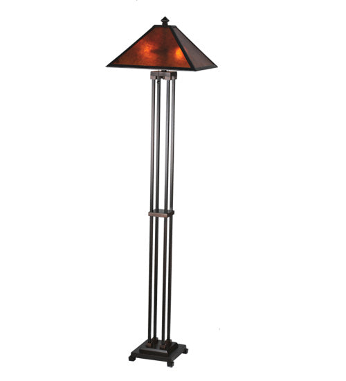 Meyda Lighting Sutter 63" 2-Light Mahogany Bronze Floor Lamp With Amber Mica Shade Glass