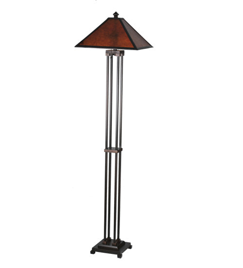 Meyda Lighting Sutter 63" 2-Light Mahogany Bronze Floor Lamp With Amber Mica Shade Glass