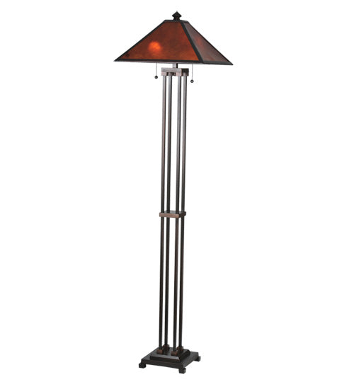 Meyda Lighting Sutter 63" 2-Light Mahogany Bronze Floor Lamp With Amber Mica Shade Glass