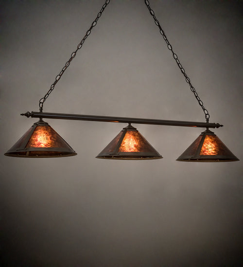 Meyda Lighting Sutter 68232 60" 3-Light Timeless Bronze Island Pendant Light With Amber Mica Shade Glass