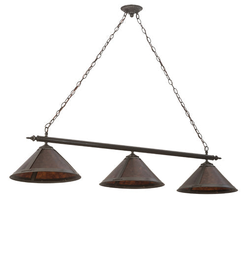 Meyda Lighting Sutter 68232 60" 3-Light Timeless Bronze Island Pendant Light With Amber Mica Shade Glass