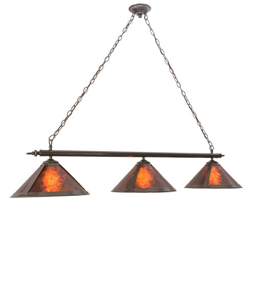 Meyda Lighting Sutter 68232 60" 3-Light Timeless Bronze Island Pendant Light With Amber Mica Shade Glass