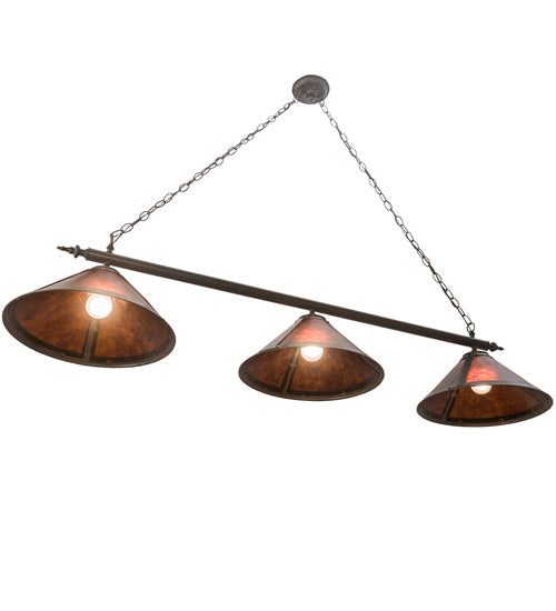 Meyda Lighting Sutter 68232 60" 3-Light Timeless Bronze Island Pendant Light With Amber Mica Shade Glass