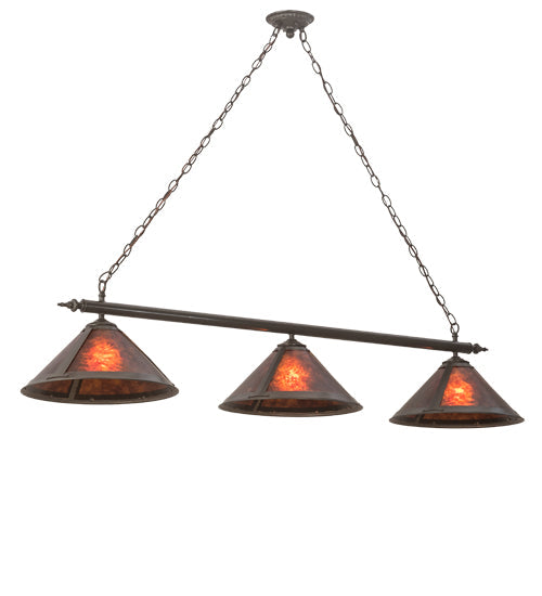 Meyda Lighting Sutter 68232 60" 3-Light Timeless Bronze Island Pendant Light With Amber Mica Shade Glass