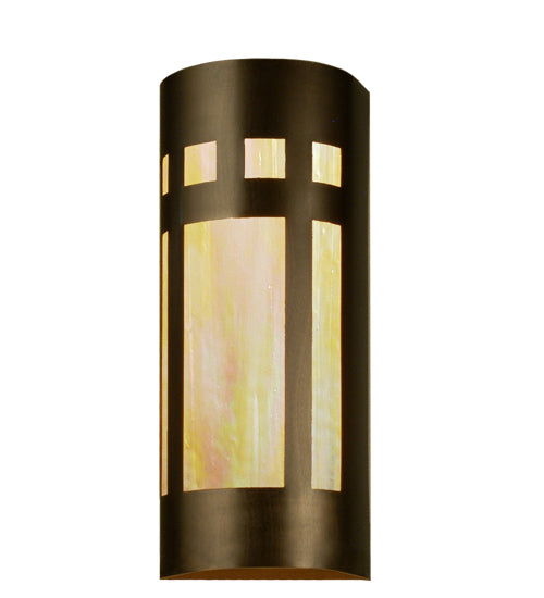 Meyda Lighting Sutter 7" 2-Light Craftsman Brown Wall Sconce With Beige Iridescent Shade Glass