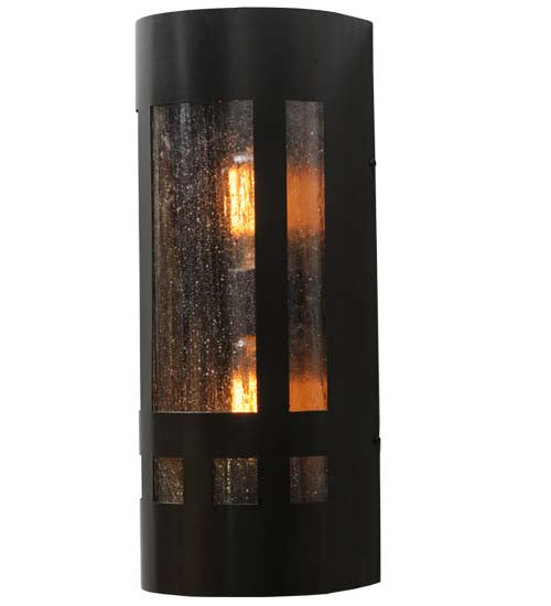 Meyda Lighting Sutter 7" 2-Light Craftsman Brown Wall Sconce With Clear Seeded Art Shade Glass