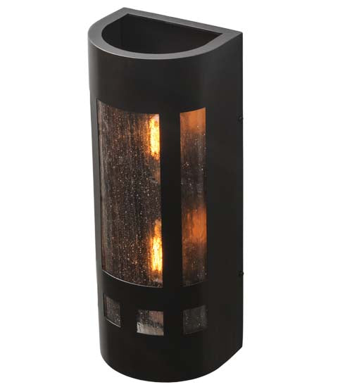 Meyda Lighting Sutter 7" 2-Light Craftsman Brown Wall Sconce With Clear Seeded Art Shade Glass