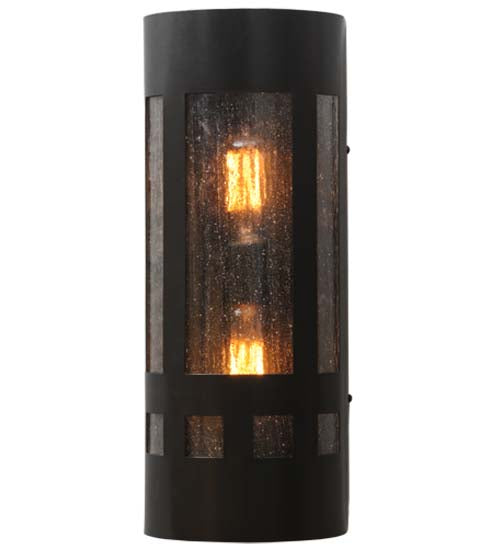 Meyda Lighting Sutter 7" 2-Light Craftsman Brown Wall Sconce With Clear Seeded Art Shade Glass