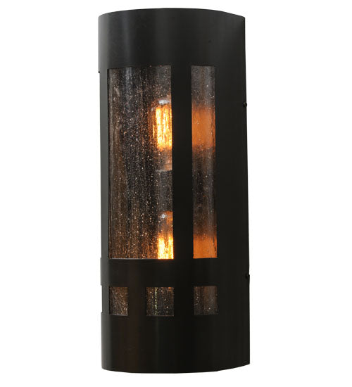 Meyda Lighting Sutter 7" 2-Light Craftsman Brown Wall Sconce With Clear Seeded Art Shade Glass