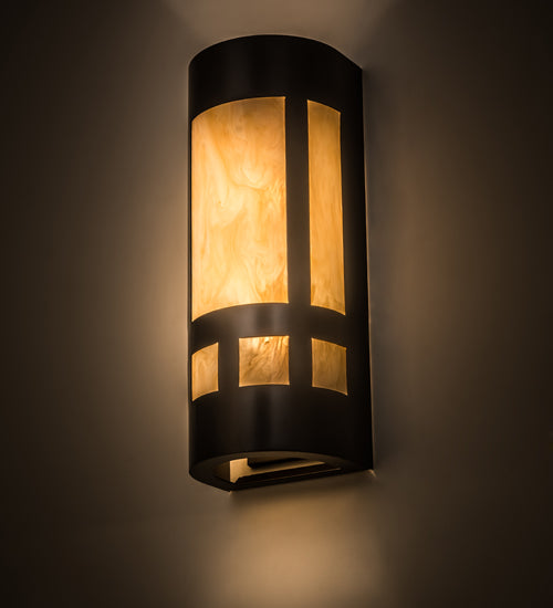 Meyda Lighting Sutter 7" 2-Light Timeless Bronze Wall Sconce With Beige Sahara Taupe Idalight Shade Glass