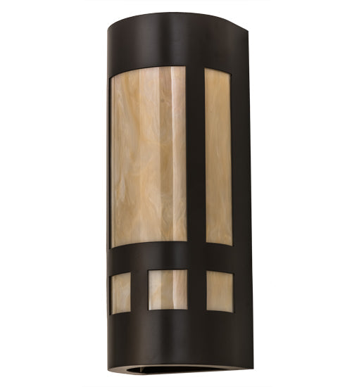 Meyda Lighting Sutter 7" 2-Light Timeless Bronze Wall Sconce With Beige Sahara Taupe Idalight Shade Glass