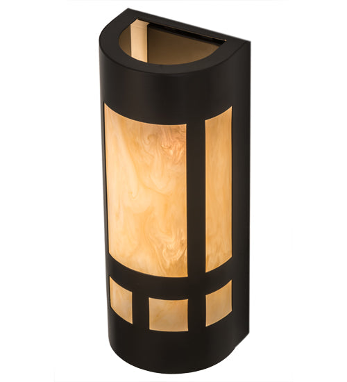 Meyda Lighting Sutter 7" 2-Light Timeless Bronze Wall Sconce With Beige Sahara Taupe Idalight Shade Glass
