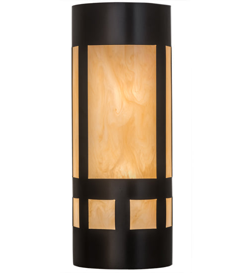 Meyda Lighting Sutter 7" 2-Light Timeless Bronze Wall Sconce With Beige Sahara Taupe Idalight Shade Glass