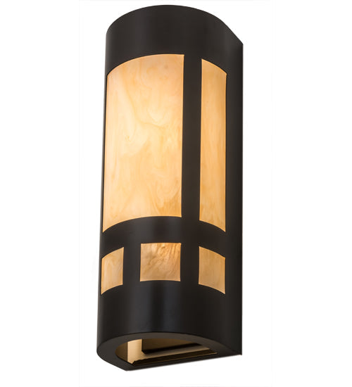 Meyda Lighting Sutter 7" 2-Light Timeless Bronze Wall Sconce With Beige Sahara Taupe Idalight Shade Glass