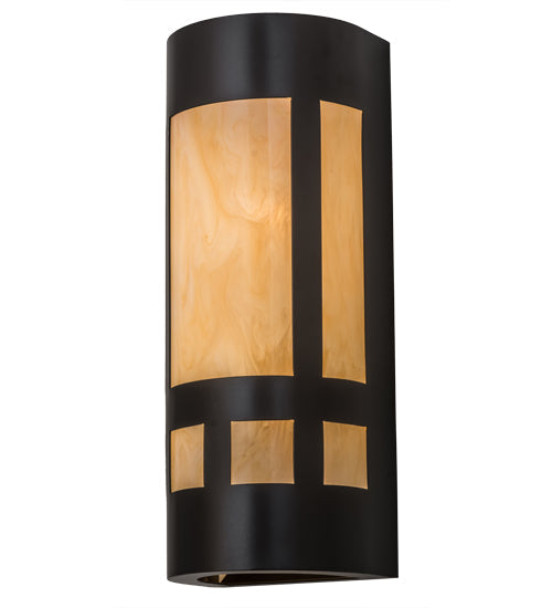 Meyda Lighting Sutter 7" 2-Light Timeless Bronze Wall Sconce With Beige Sahara Taupe Idalight Shade Glass