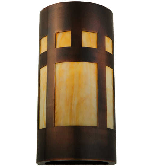 Meyda Lighting Sutter 7" Craftsman Copper Wall Sconce With Beige Art Shade Glass