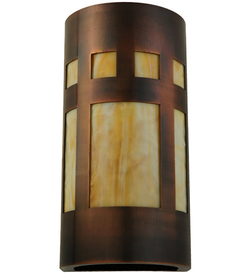 Meyda Lighting Sutter 7" Craftsman Copper Wall Sconce With Beige Art Shade Glass