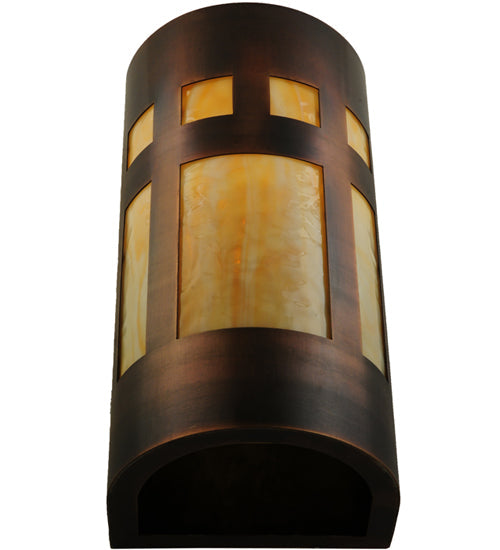 Meyda Lighting Sutter 7" Craftsman Copper Wall Sconce With Beige Art Shade Glass