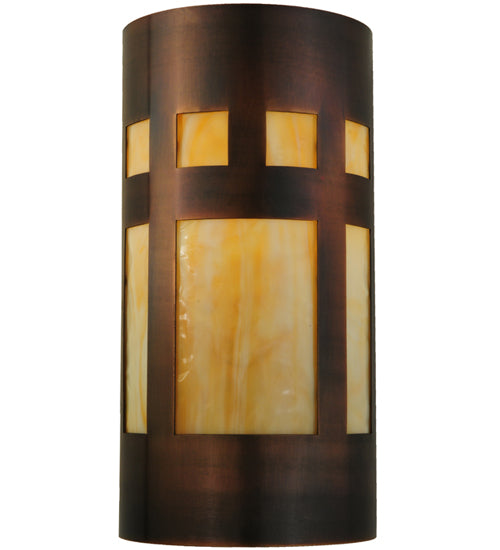 Meyda Lighting Sutter 7" Craftsman Copper Wall Sconce With Beige Art Shade Glass