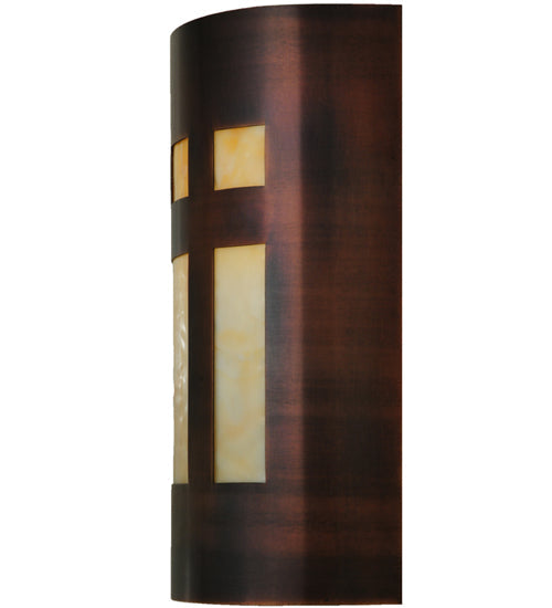 Meyda Lighting Sutter 7" Craftsman Copper Wall Sconce With Beige Art Shade Glass