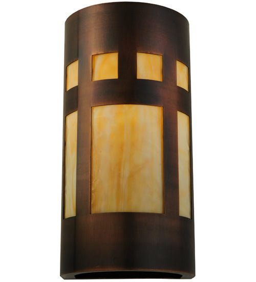 Meyda Lighting Sutter 7" Craftsman Copper Wall Sconce With Beige Art Shade Glass