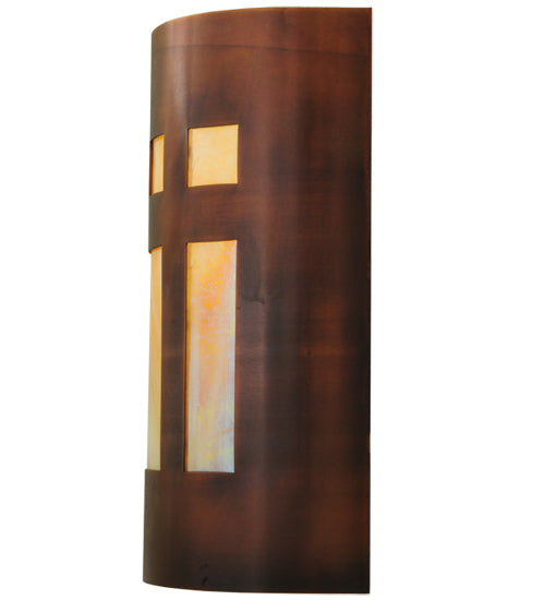 Meyda Lighting Sutter 7" Craftsman Copper Wall Sconce With Beige Irridescent Shade Glass