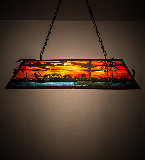 Meyda Lighting Swamp 46" 6-Light Rust Island Pendant Light With Orange & Blue Green Shade Glass