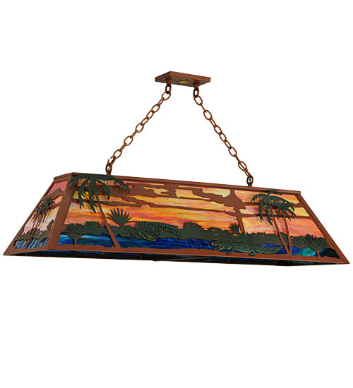Meyda Lighting Swamp 46" 6-Light Rust Island Pendant Light With Orange & Blue Green Shade Glass