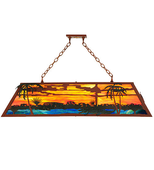 Meyda Lighting Swamp 46" 6-Light Rust Island Pendant Light With Orange & Blue Green Shade Glass