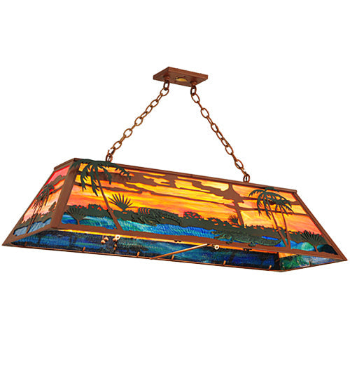 Meyda Lighting Swamp 46" 6-Light Rust Island Pendant Light With Orange & Blue Green Shade Glass