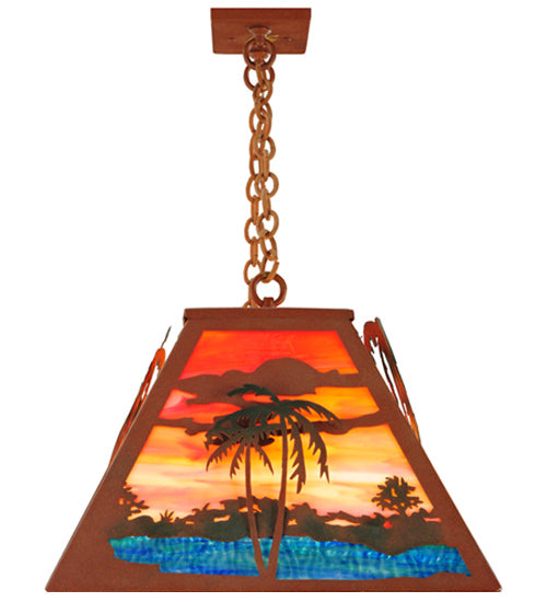 Meyda Lighting Swamp 46" 6-Light Rust Island Pendant Light With Orange & Blue Green Shade Glass
