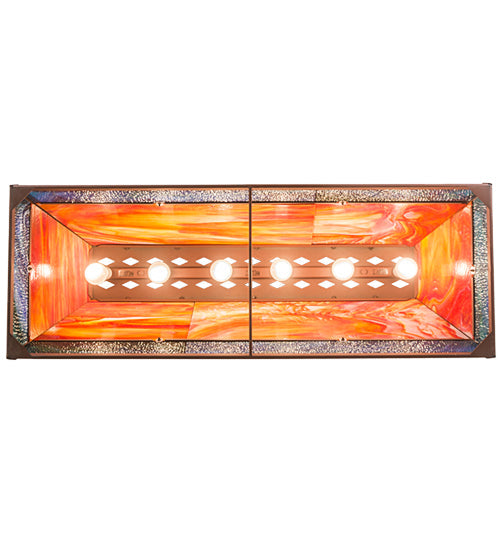 Meyda Lighting Swamp 46" 6-Light Rust Island Pendant Light With Orange & Blue Green Shade Glass