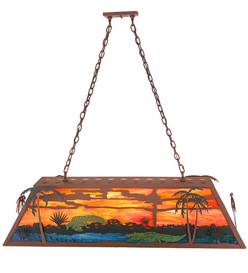 Meyda Lighting Swamp 46" 6-Light Rust Island Pendant Light With Orange & Blue Green Shade Glass