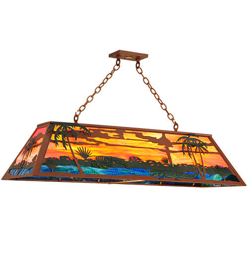 Meyda Lighting Swamp 46" 6-Light Rust Island Pendant Light With Orange & Blue Green Shade Glass