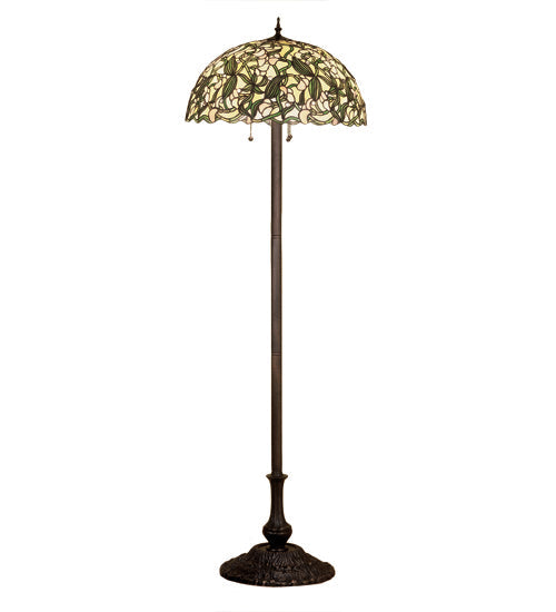 Meyda Lighting Sweet Pea 63" 3-Light Mahogany Bronze Floor Lamp With Multi-Colored Shade Glass